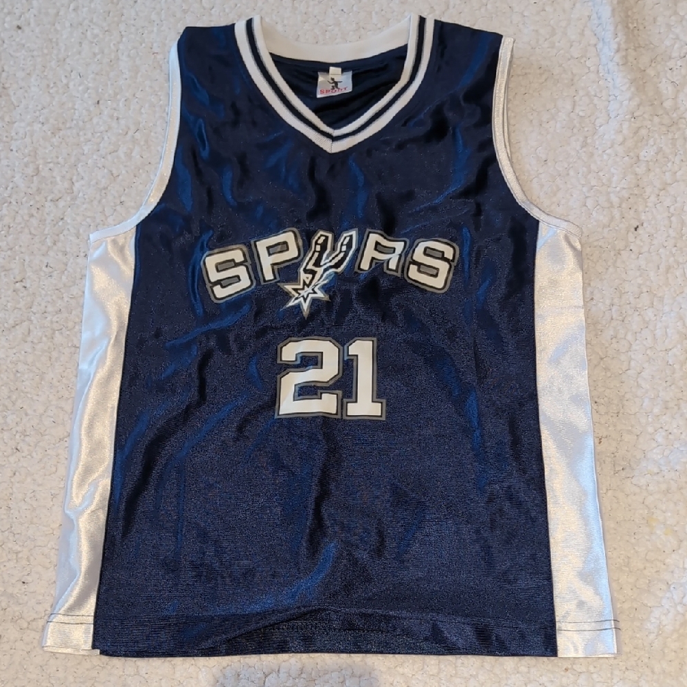 M: Vintage Duncan Spurs Basketball Jersey - Navy and White